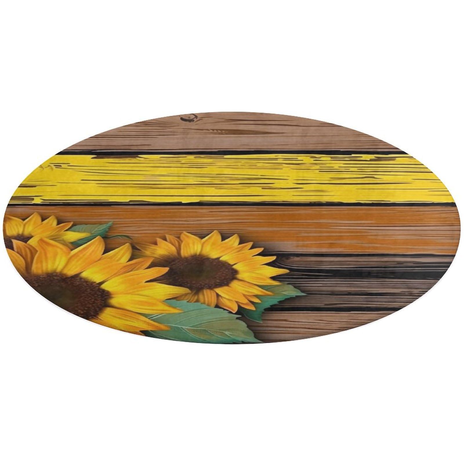 Tapis rond en velours doux 90 cm au motif tournesol élégant