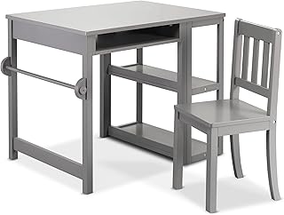 Sorelle Furniture Kids Play Station Table and Chair Set, Wooden Activity Art Table with Storage Drawers, Use for Drawing, Reading Art Craft in Playroom and Nursery, Toddler Table and Chair Set -Gray