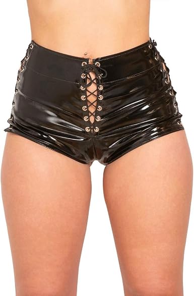 Cut Shorts Women PVC Front Side Lace Up 