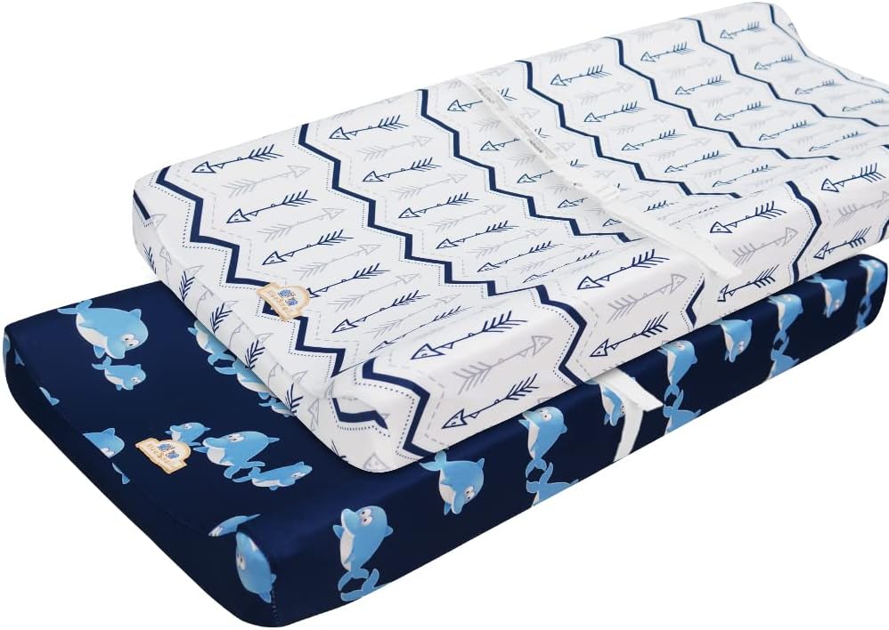 BlueSnail Print Changing pad Cover Set 2PK, Breathable and Comfortable Changing Pad Cover for Boys and Girls (Navy+ Navy)