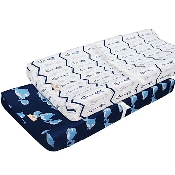 BlueSnail Print Changing pad Cover Set 2PK, Breathable and Comfortable Changing Pad Cover for Boys and Girls Navy+ Navy