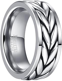 Tungsten Rings for Men 925 Sterling Silver Celtic Knot Braided Inlay Vik...