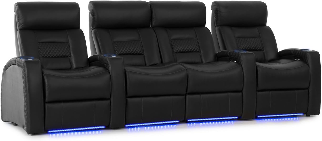 Flex HR - Octane Seating - Home Theater Seats - Black Top Grain Leather - Power Recline - Row of 4 with Center Loveseat : Home & Kitchen