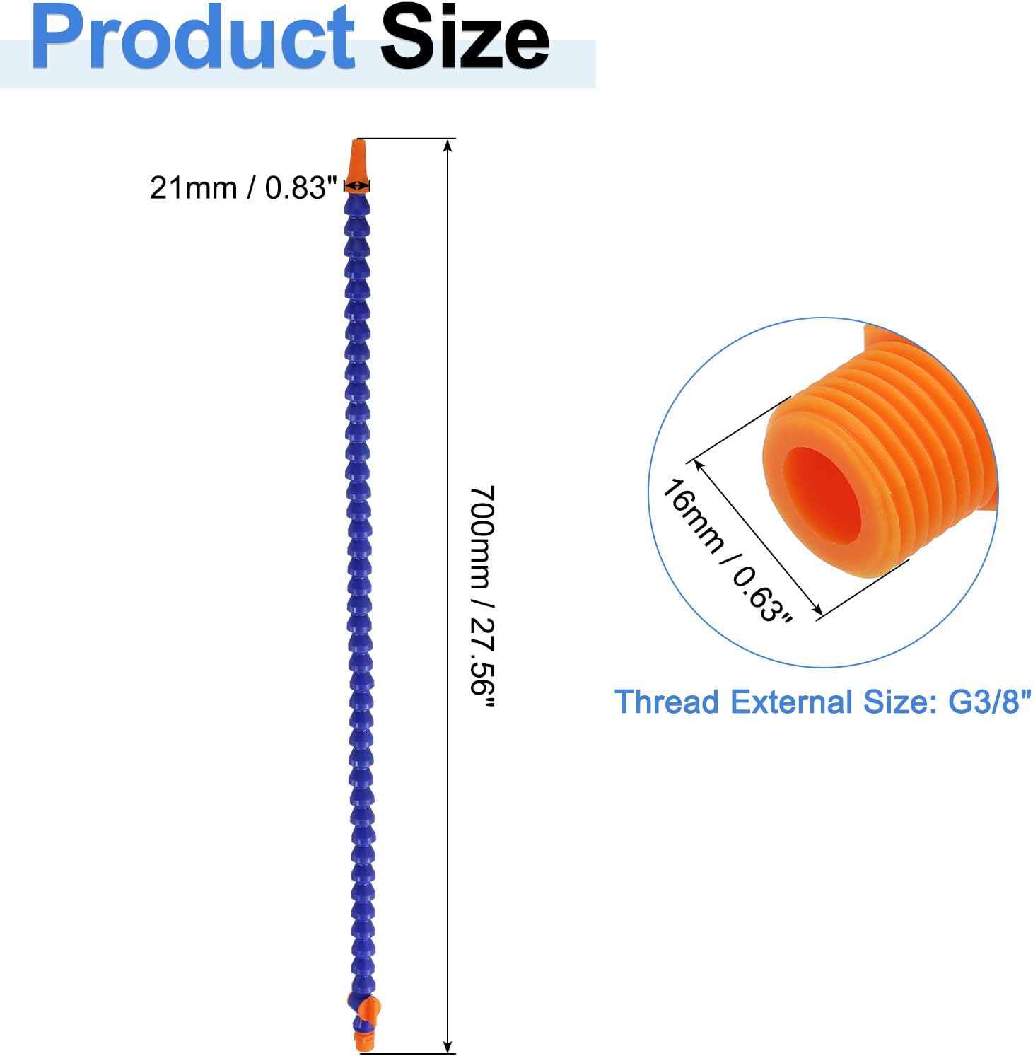 uxcell 2Pcs G3/8" Thread Flexible Water Oil Coolant Pipe Hose, 700mm Plastic Adjustable Round Nozzle Cooling Pipe Hose with Switch and Internal Tube for Lathe CNC Water Cooling System