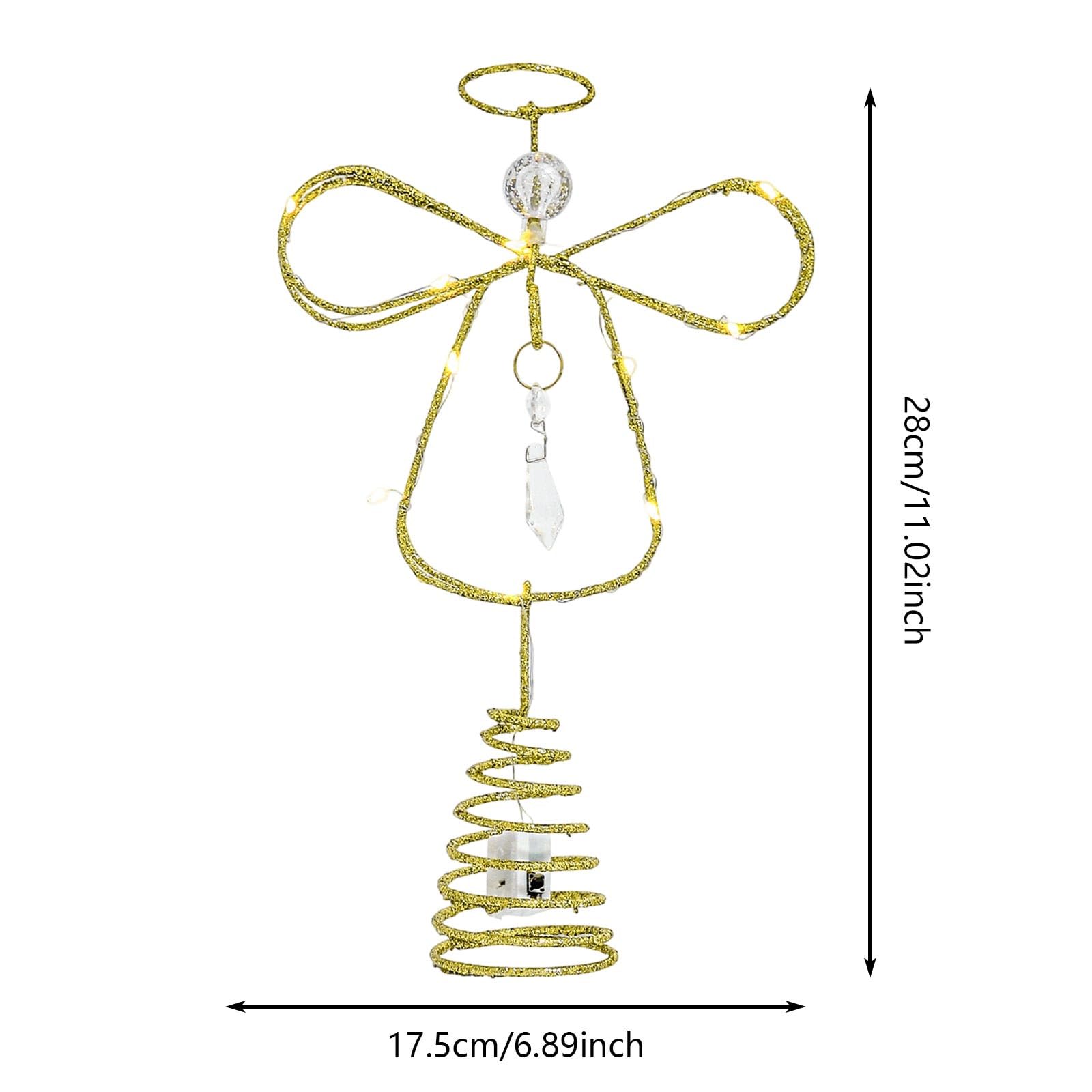 Nakładka na choinkę z timerem, 28 cm, wstępnie oświetlona, złota, metalowa, mała ozdoba na choinkę, ze światłami, do dekoracji choinki, wewnątrz, na baterie, prezenty walentynkowe