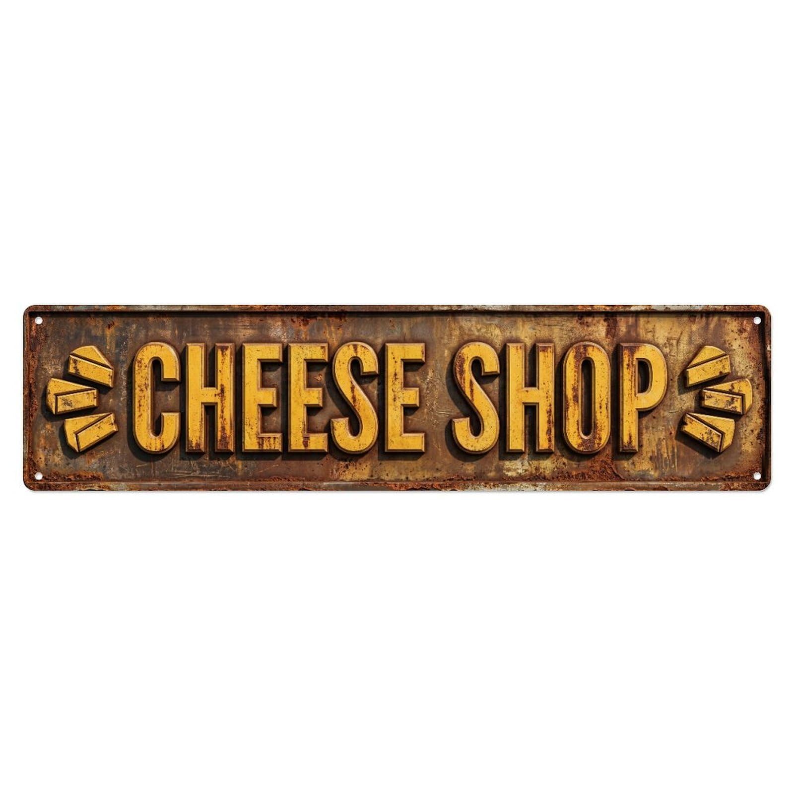 CHEESE SHOP Gourmet Selection Metal Tin Skinny Sign Plaque Wall Decor for Cafe, Club Bar, Office, Home Garden Metal Poster 4x16Inch