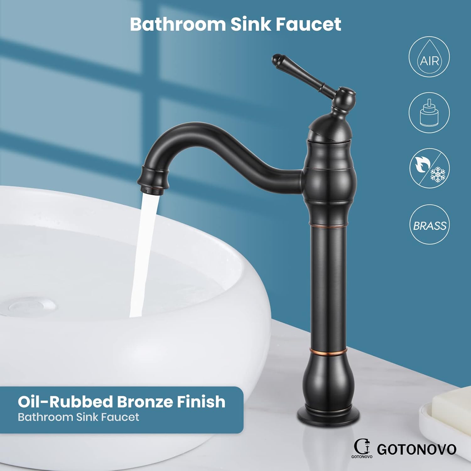 Get Cheap Price Bathroom Vessel Sink Faucet Oil Rubbed Bronze with POP UP Drain Single Lever Handle 1 Hole Bowl Sink Mixer Tap Deck Mount Tall Spout Lavatory Vanity