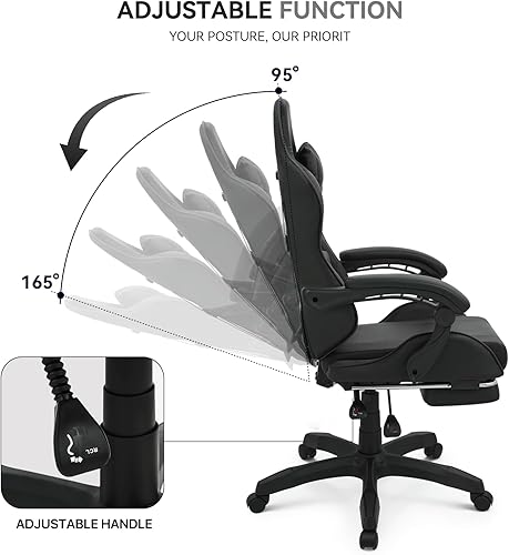 Miniatura 5 de Silla para videojuegos, sillas ergonómicas de computadora con brazos, soporte lumbar, reposapiés, reposacabezas giratoria de 360, respaldo y altura