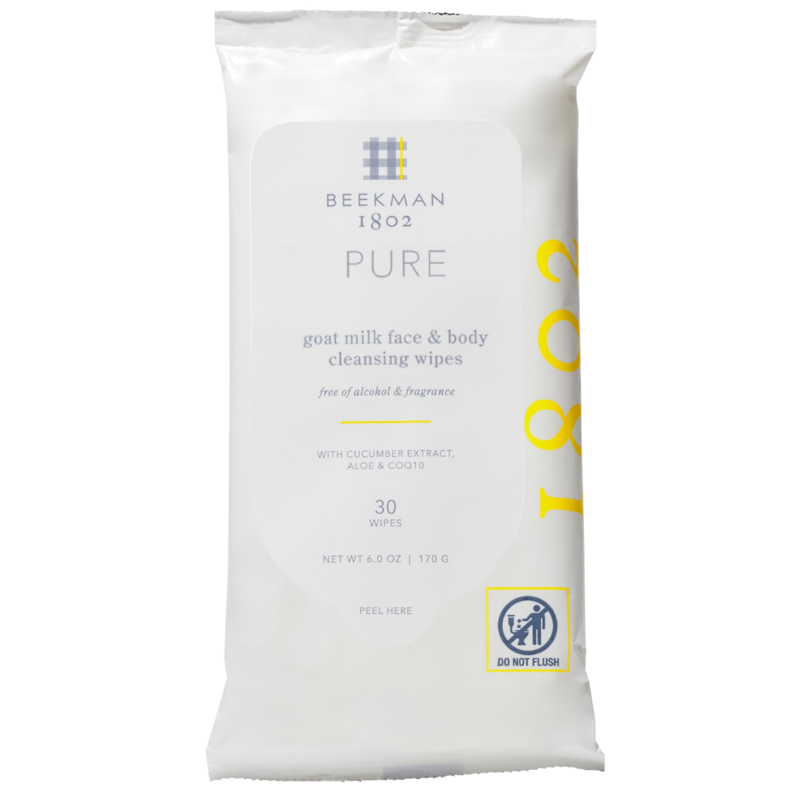 Beekman 1802Face & Body Wipes - Fragrance Free, 30 Count, Cleanses Dirt & Makeup, With Goat Milk, Aloe & Vitamin E