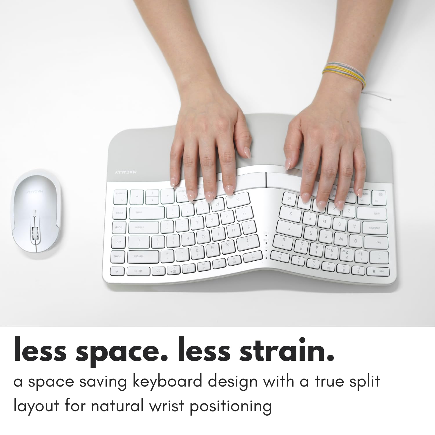 Macally Ergonomic Keyboard for Mac Wireless, Split Bluetooth & USB-C+A Wired Dual Mode Keyboard, Rechargeable Multi-Device Ergonomic Keyboard for MacBook iMac iPad iPhone with Wrist Cushion — view 2
