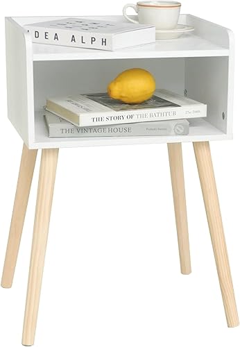 Miniatura 39 de MaxSmeo Mesita de noche, moderna de mediados de siglo, mesa auxiliar para dormitorio con almacenamiento, mesita de noche pequeña con patas de madera