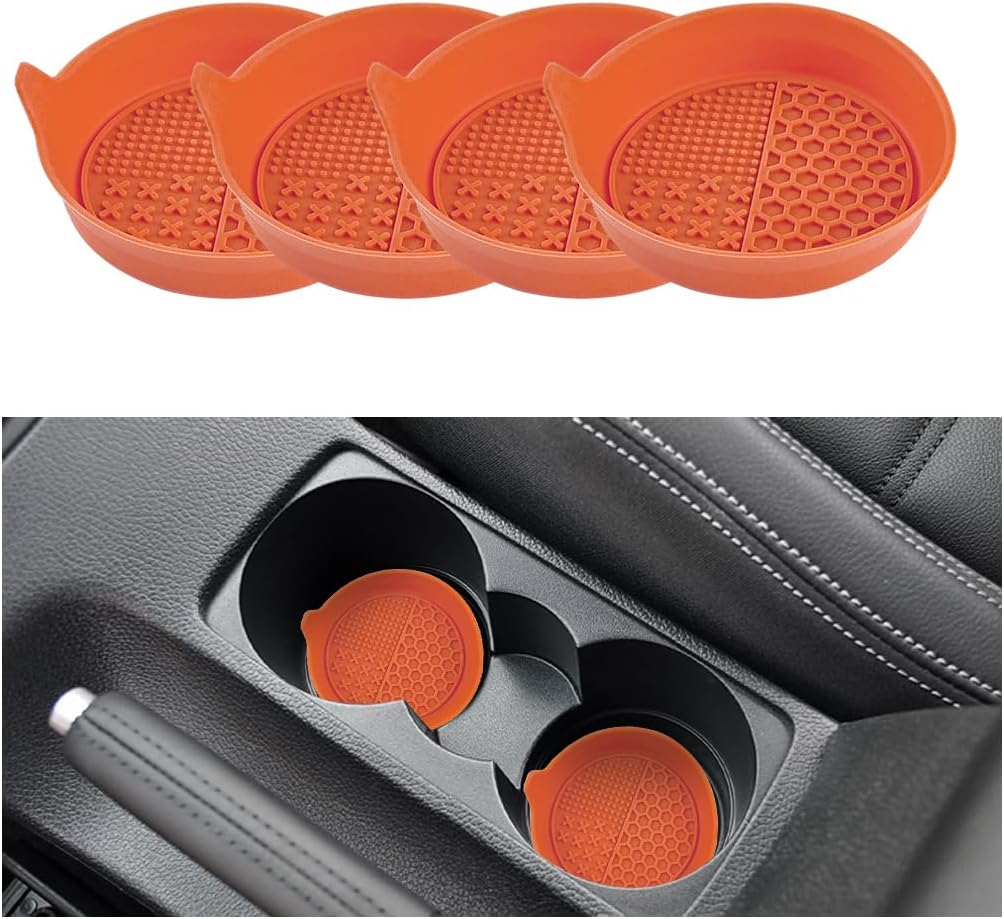 Mandark 4PCS Car Cup Holder Coaster, Silicone Anti-Slip Vehicle Insert Water Bottle Mat, Automotive Interior Insulation Drink Cup Pad Decor Accessories, Universal for SUV, Sedan, Truck (Orange)