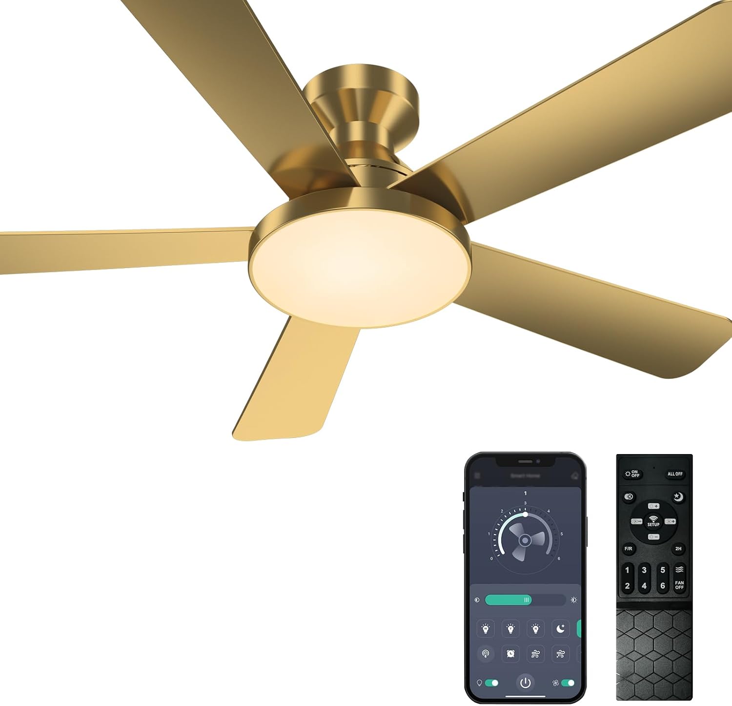Ceiling Fans with Lights,46" Low Profile Flush Mount Ceiling Fan (Gold)