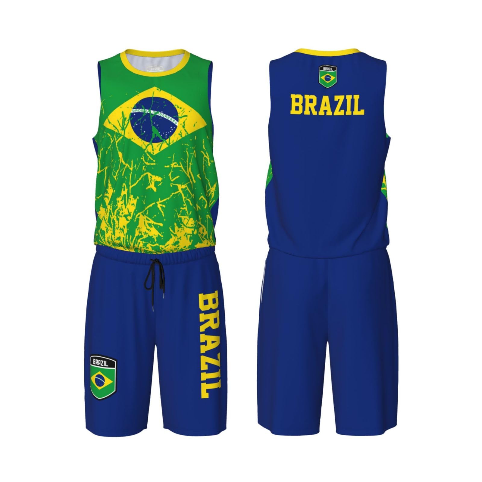 Brazil Flag Grain (3) Basketball Jersey Uniform Suit for Men Adults Training Athletic Set