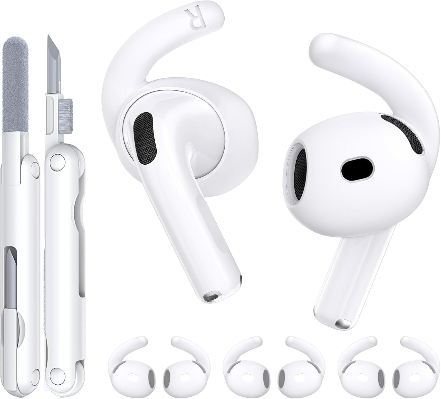 for AirPods 4 Ear Tips TNSNK 4 Paris Anti-Slip Sport Ear Hooks Soft Silicone Ear Grips Compatible with Apple AirPods 4 for Men Women with Cleaning Pen Kit and Carabiner (White)