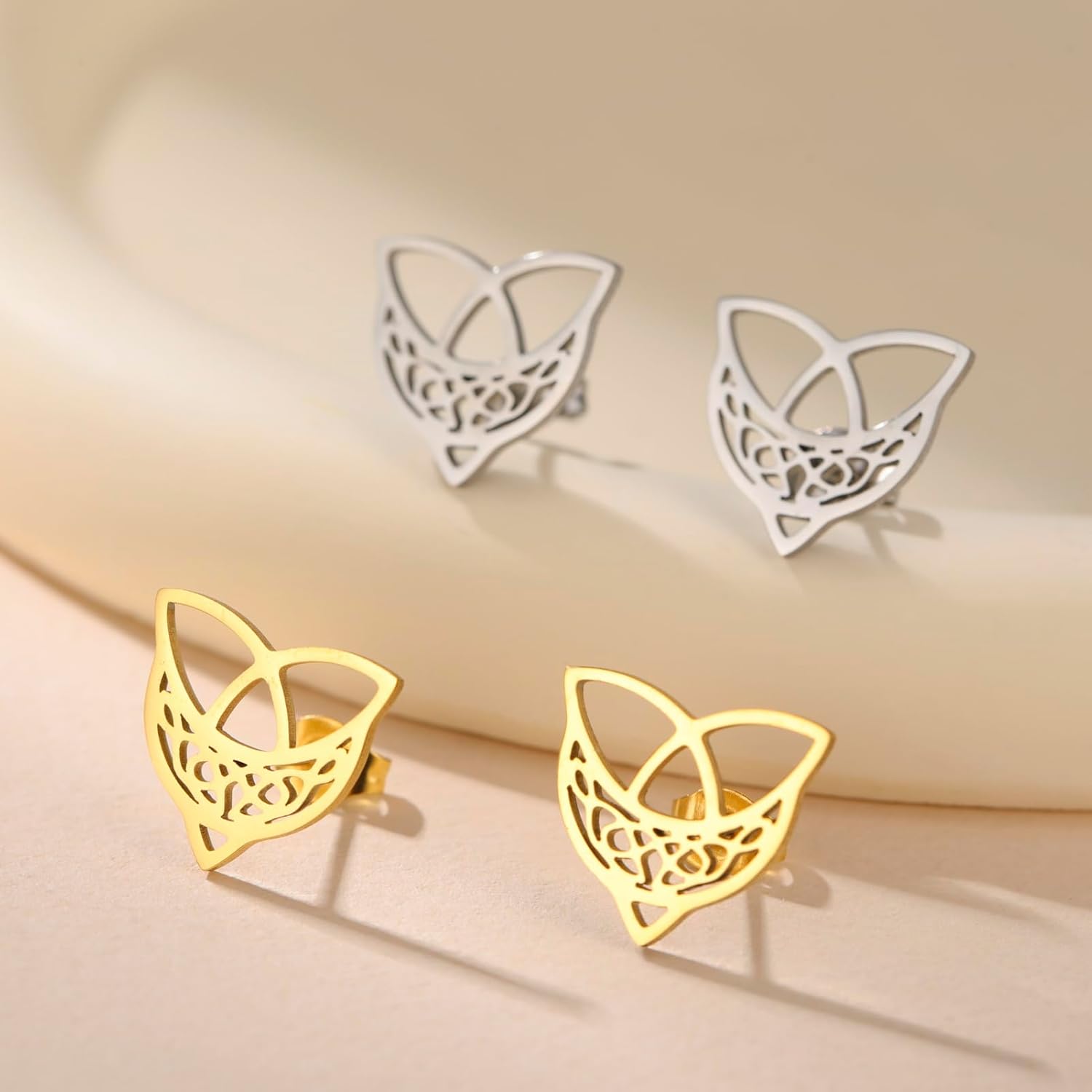 Dreamtimes Celtic Moon Stud Earrings Celtic Knot Triangle Earring for Women Men Crescent Earrings Celtic Knot Triangle Vintage Stud Earrings Irish Jewelry - Image 9