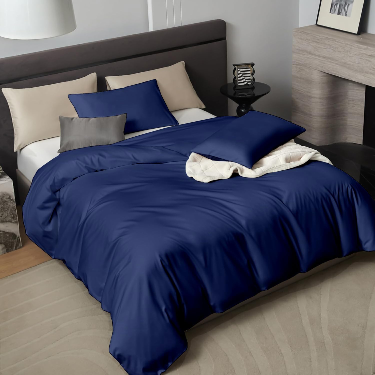 IMPRESSIBLE Super Soft Microfiber 3 Piece Duvet Cover Set Size (61X91 Inches) and 2 Pillow Cover (18X28 Inches) - Single Bed/Navy Blue-image-36