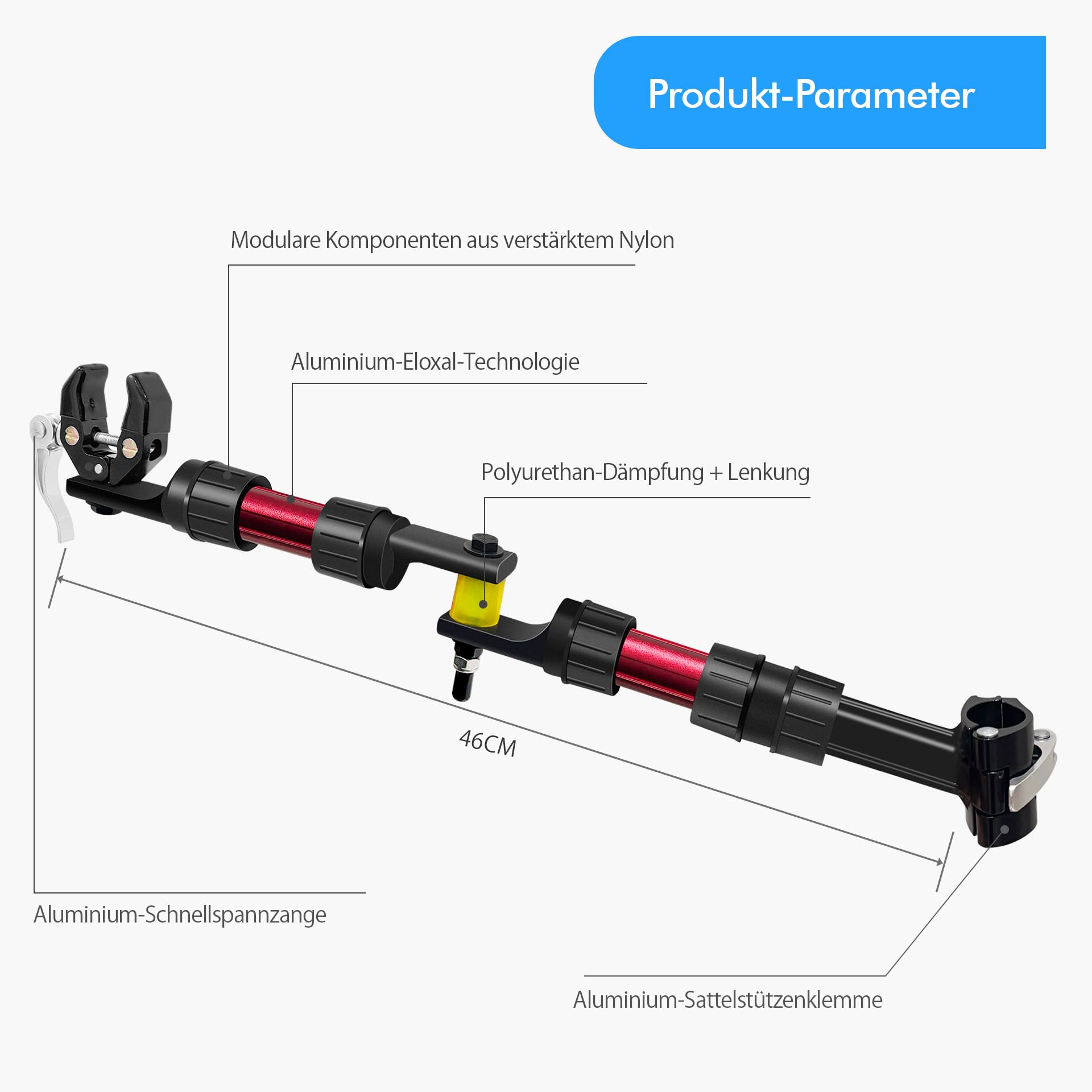 Mimoke Fahrradanhänger Kupplung aus Aluminium | Adapter für Handwagen & Transportanhänger, Schnellspanner, passend für Sattelstützen 27–32 mm