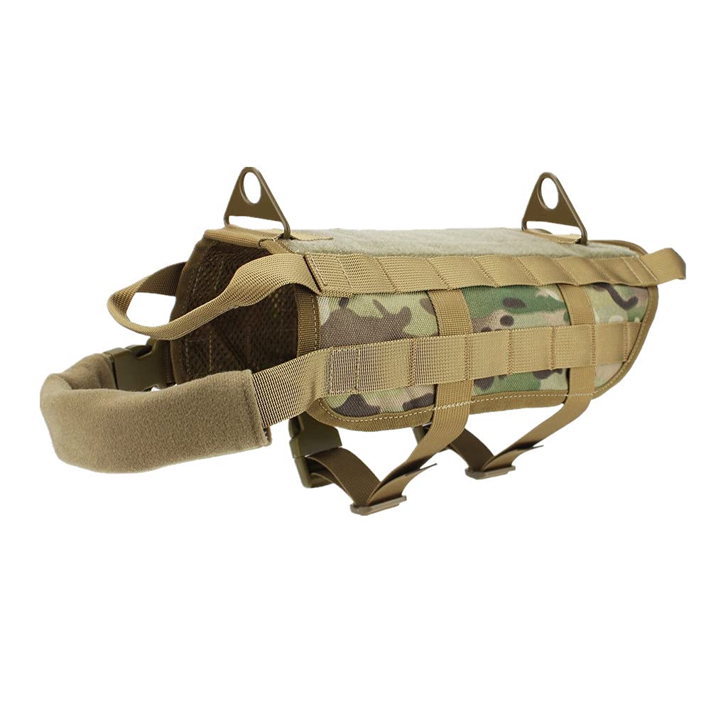 Chickwin Tactical Dog Harness Vest Military Molle Adjustable Working Training Vest with Handle, No Pull Front Leash Clip D-ring for Medium Large Dogs Walking Hunting (Camouflage,L)