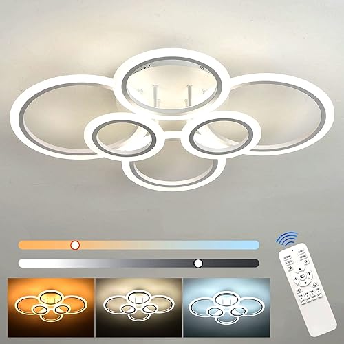 Miniatura 9 de SYZXSP Lámpara de techo LED moderna con control remoto regulable de 6 anillas, lámpara de techo blanca empotrada para sala de estar, dormitorio,