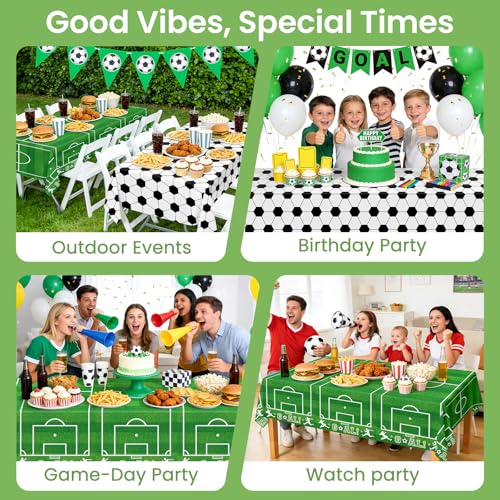 Image of LANLISA 4 Pack Soccer Table Cloth Plastic, 54 x 108 Inch Rectangle Tablecloth Disposable, Soccer Birthday Party Decorations World Sports Table Cover for Soccer Theme Party Supplies