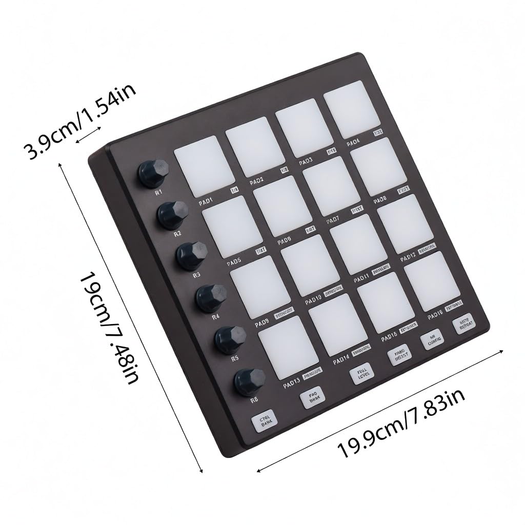 Máquina de creación ritmos controlador MIDI portátil con 6 perillas asignables repetición notas botones nivel completo y software producción pad USB para musical principiantes