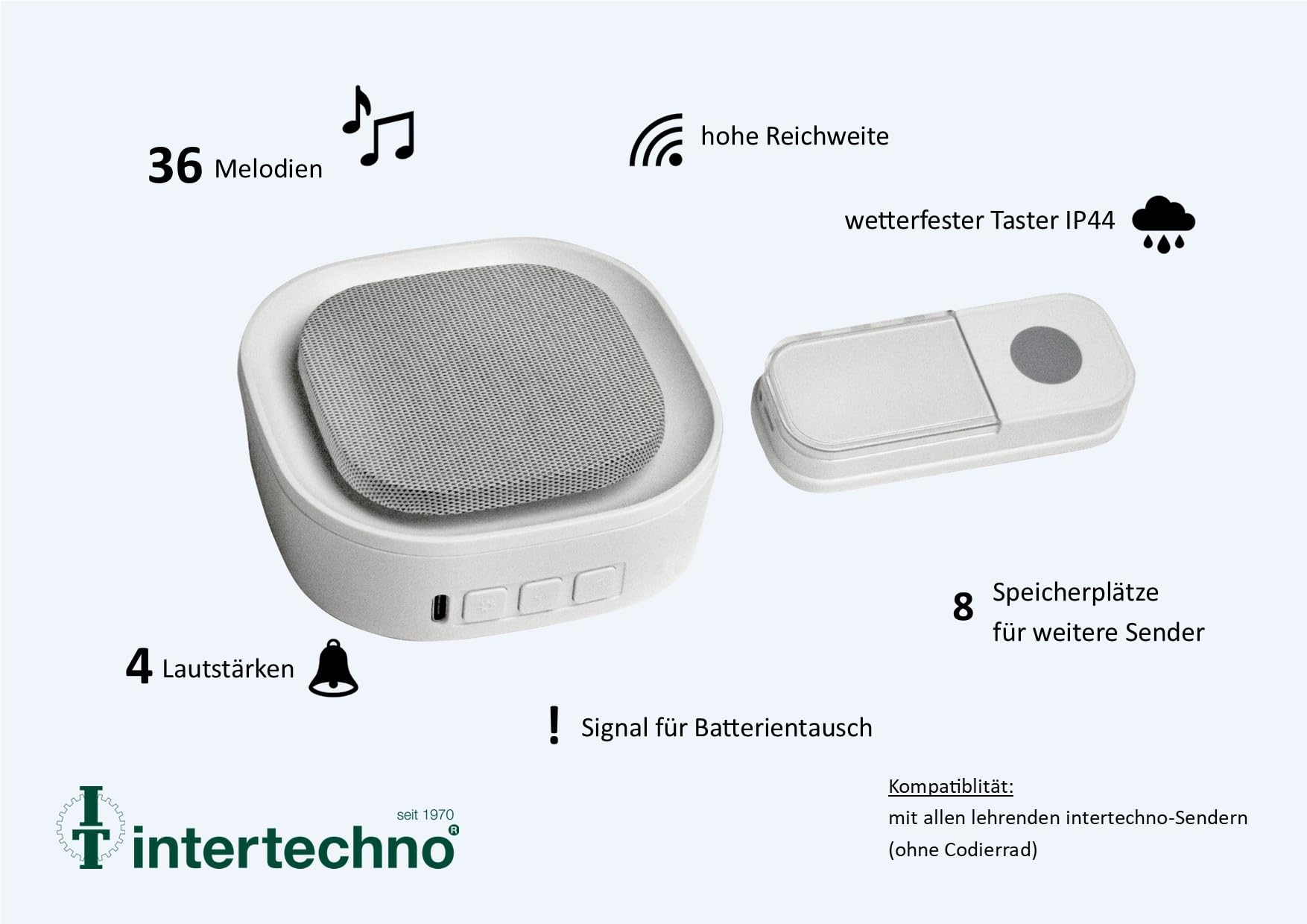 intertechno Batteriegong IT-9100, weiß, 36 Melodien, 4 Lautstärken