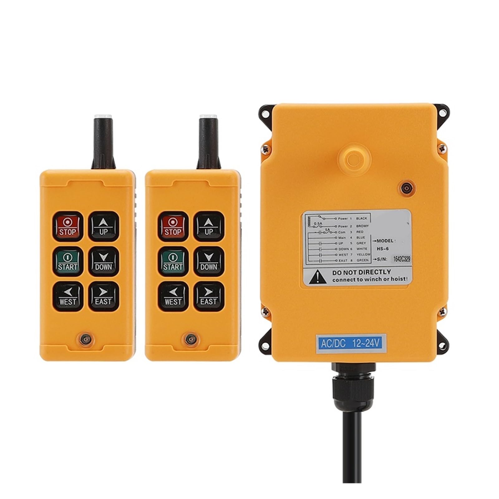 JVDDI 6Channels Hoist Crane Radio Controller Sysem Industrial Remote Control 1transmitter+1receiver 12-24V(2Tx1R,AC)