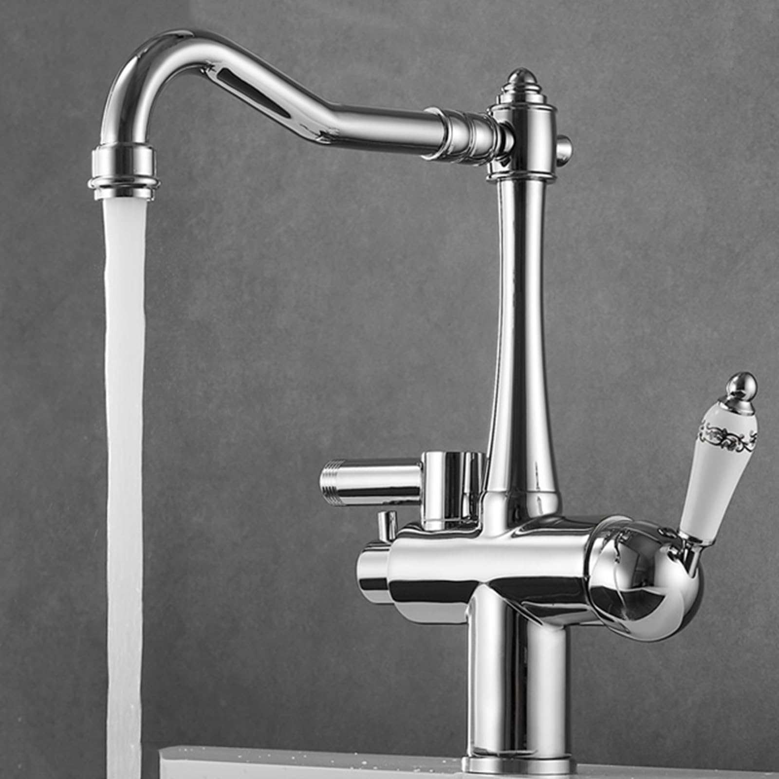 ZQFHSX Kitchen Faucet with Dishwasher Connection, Swivel Design, Dual Handle Tap, Brass-Chrome Plated for Sink