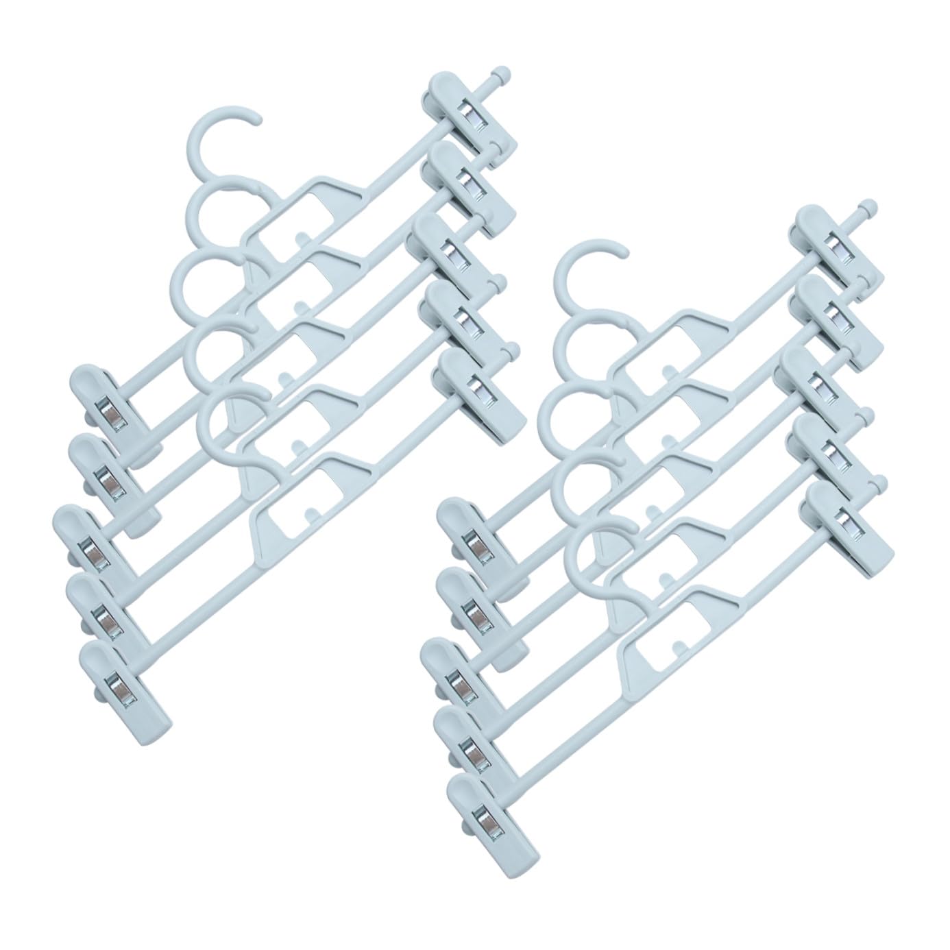 Stampelle per Gonne Regolabili in Plastica Blu, 10 Pezzi, Clip Antiscivolo Distanza Regolabile e Cuscinetto Cristallo, per Armadio