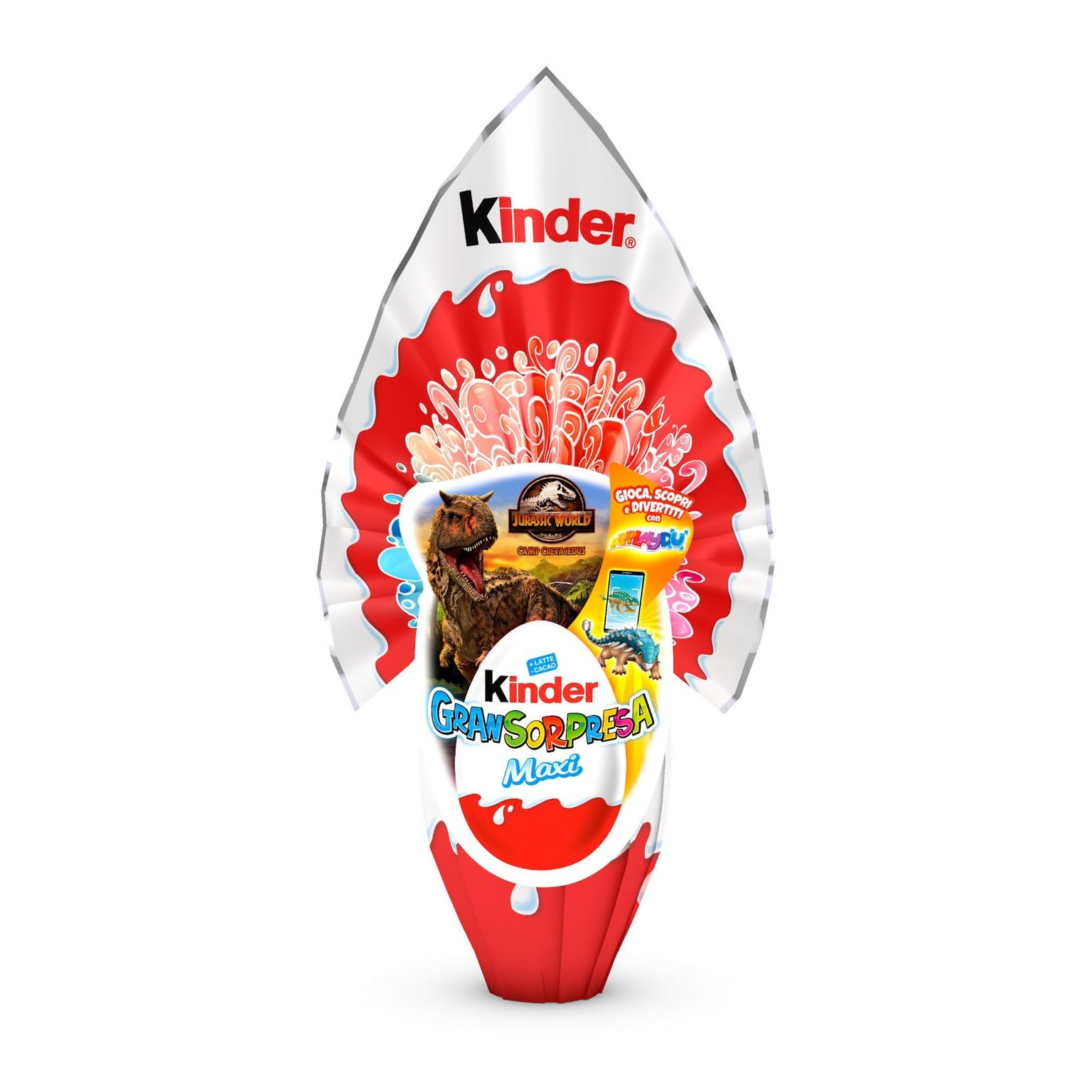 Kinder GranSorpresa Maxi Jurassic World - Uovo di Pasqua Kinder 2024, Finissimo Cioccolato al Latte con Sorpresa Jurassic World, Idea Regalo Pasqua, 220 Grammi