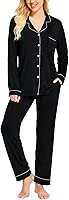SWOMOG Womens Pajamas Set Long Sleeve Sleepwear Button Down Nightwear Soft Cotton Pj Lounge Sets