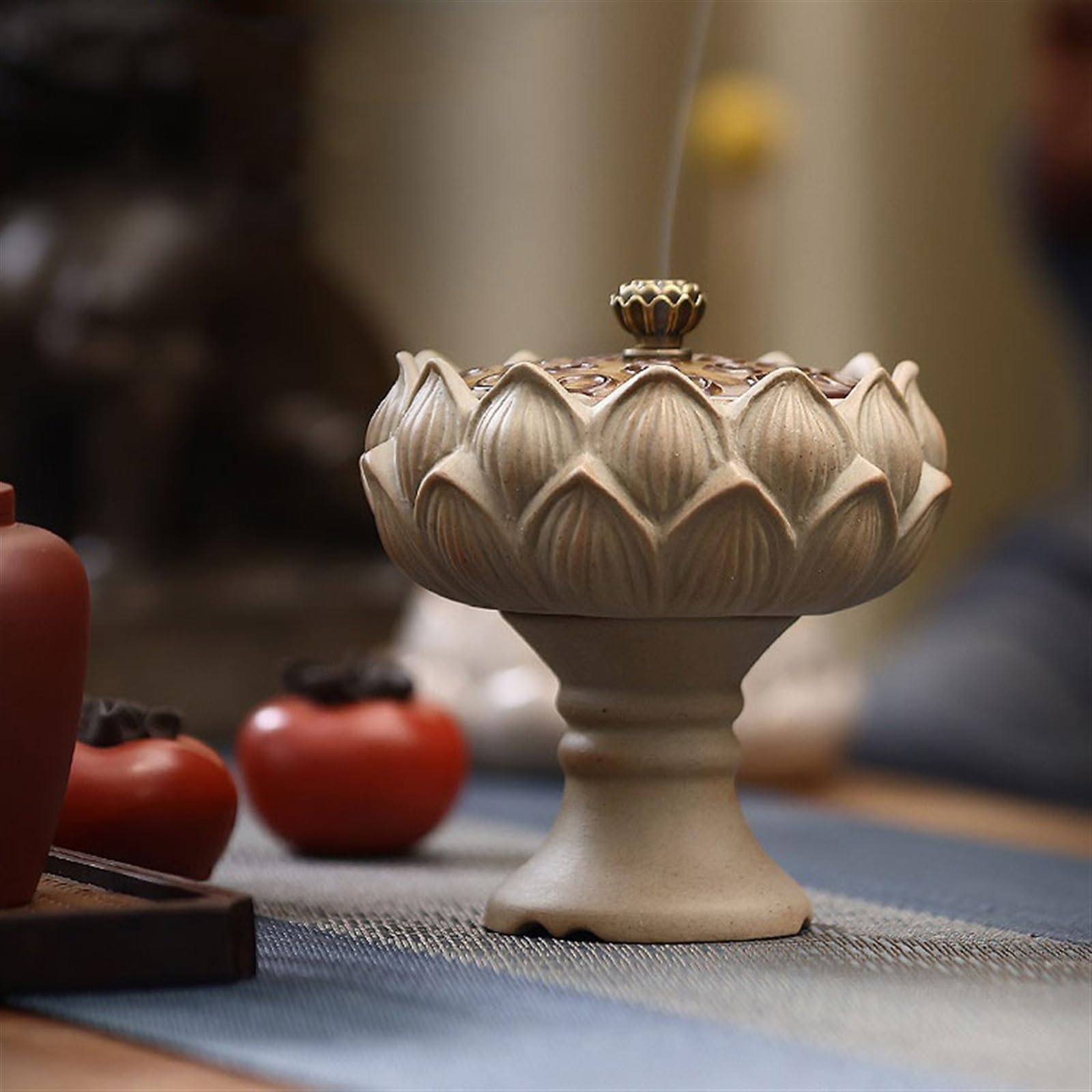 Dekoracje Ręcznie rzeźbiona kadzielnica w kształcie lotosu Wykwintna ceramiczna kadzidło dekoracja wewnętrzna stylu retro