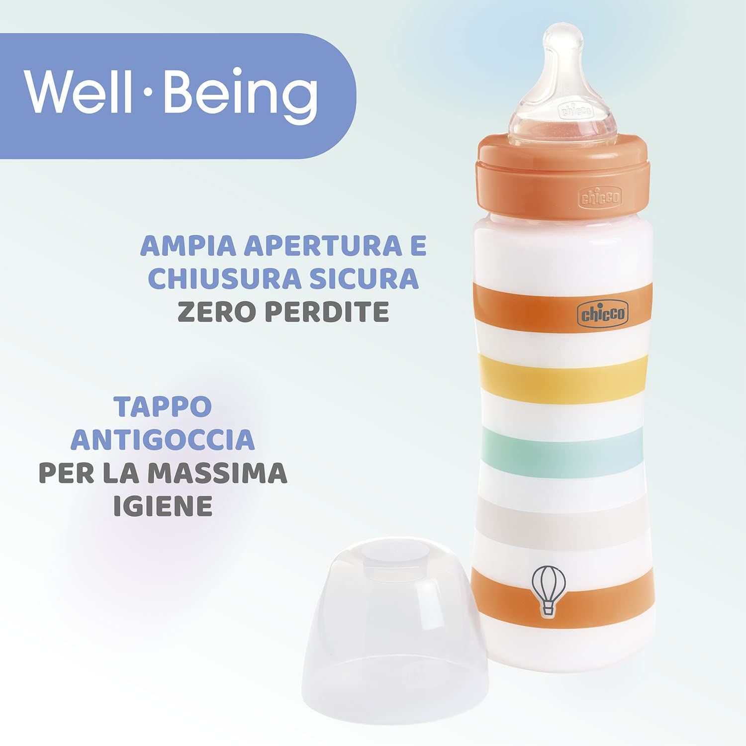 CHICCO Biberon Benessere Flusso Veloce, in Plastica da 330 ml, con Tettarella Physio in Morbido Silicone e Finitura Soft Sense, Riduce Rigurgito e Irritabilità, 4 Mesi+, Neutro