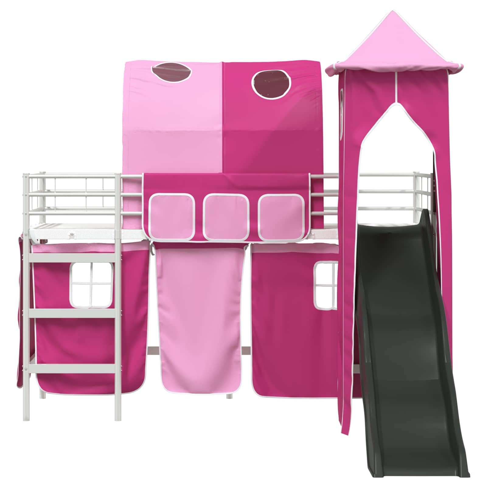Homgoday Hochbett mit Rutsche und Turm für Kinderzimmer - Stabiler Metallrahmen in Blau & Schwarz - Spiel- und Schlafbereich Model42020910