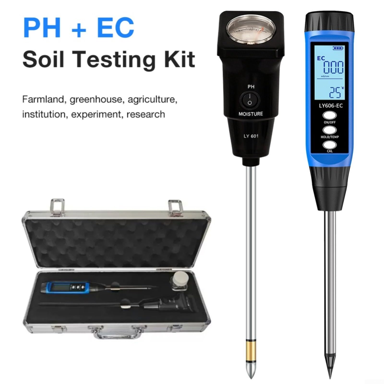 Testeur de pH numérique du sol avec écran LCD 3-14 pH et 0-19,99 mS/cm conductivité mètre pour ferme jardin agriculture haute basse gamme