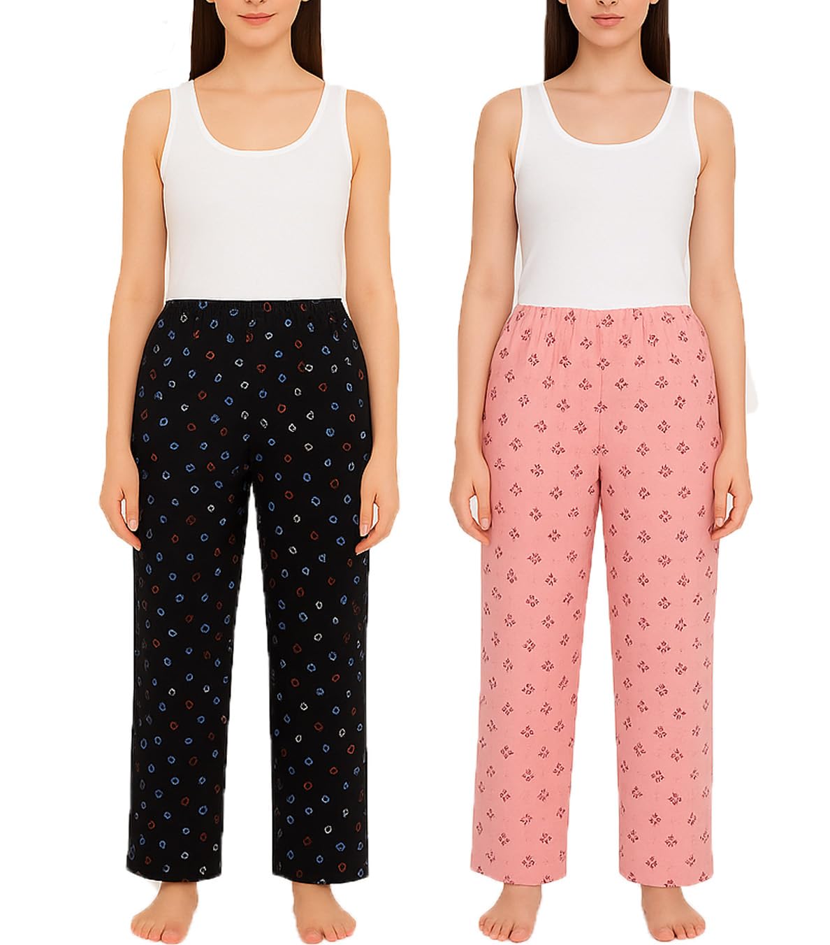 Women's Printed Pyjama Pants,Womens Night Pants, Black and Pink, 2-Pack-image-30