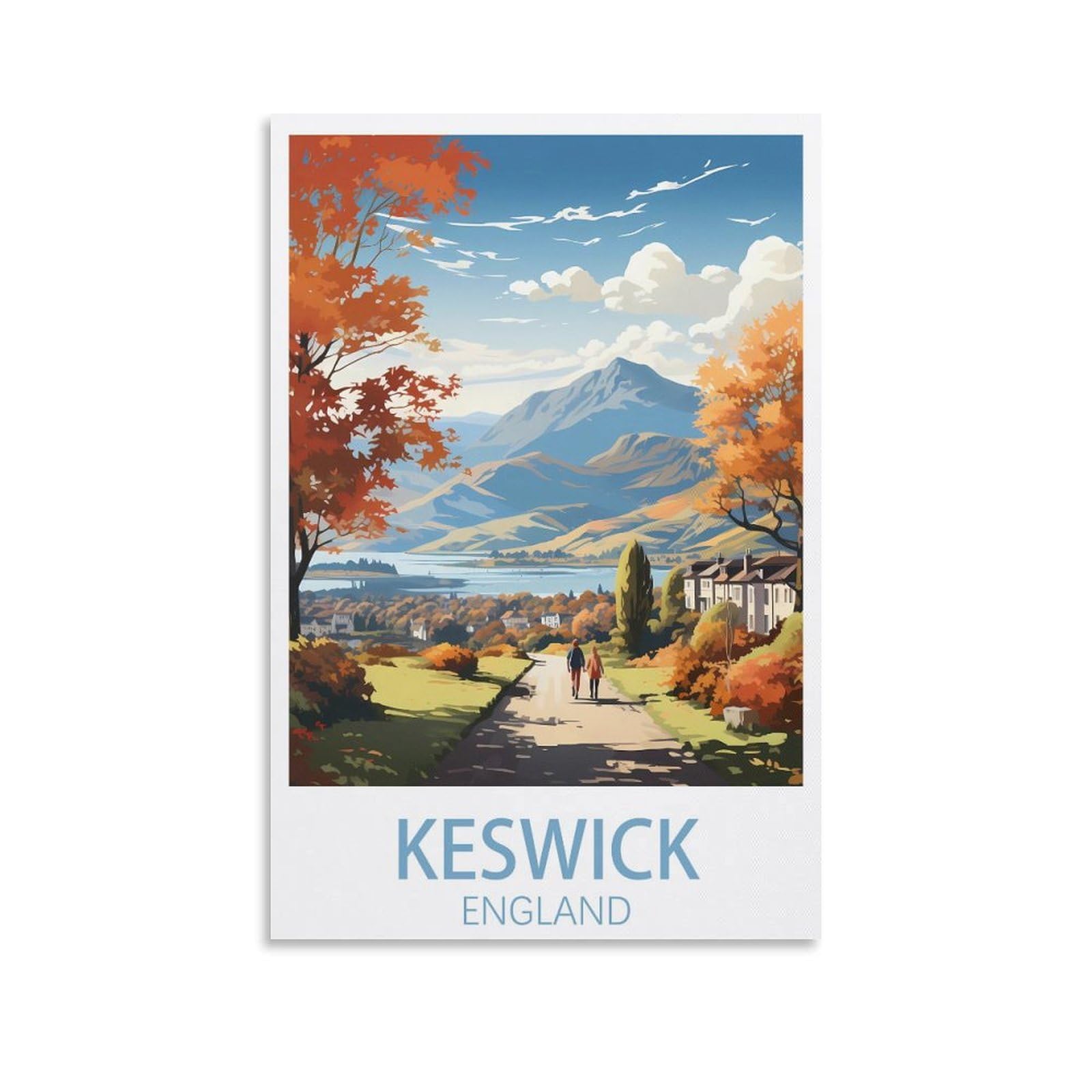 KLYCHF Keswick England Vintage Travel Poster Landscape 12x18inch(30x45cm) Wall Art Picture Print Canvas Art Poster Modern Family Bedroom Decor Posters
