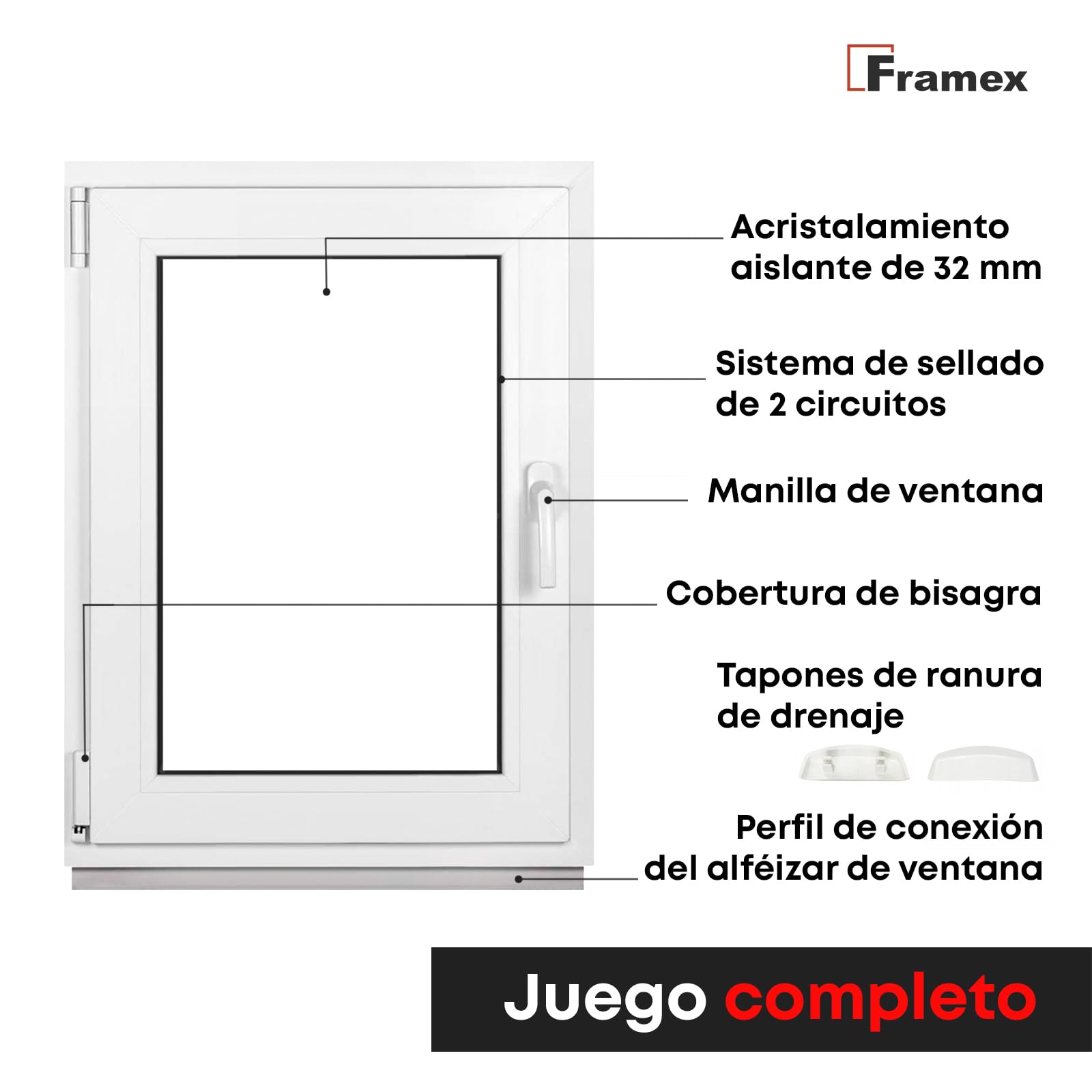 Ventana Para Sótano, de PVC Blanco, 40 x 70 cm (400 x 700 mm) de Ancho x Alto, Doble Acristalamiento, Cristal Transparente (32 mm), Oscilobatiente, DIN Izquierda - Premium