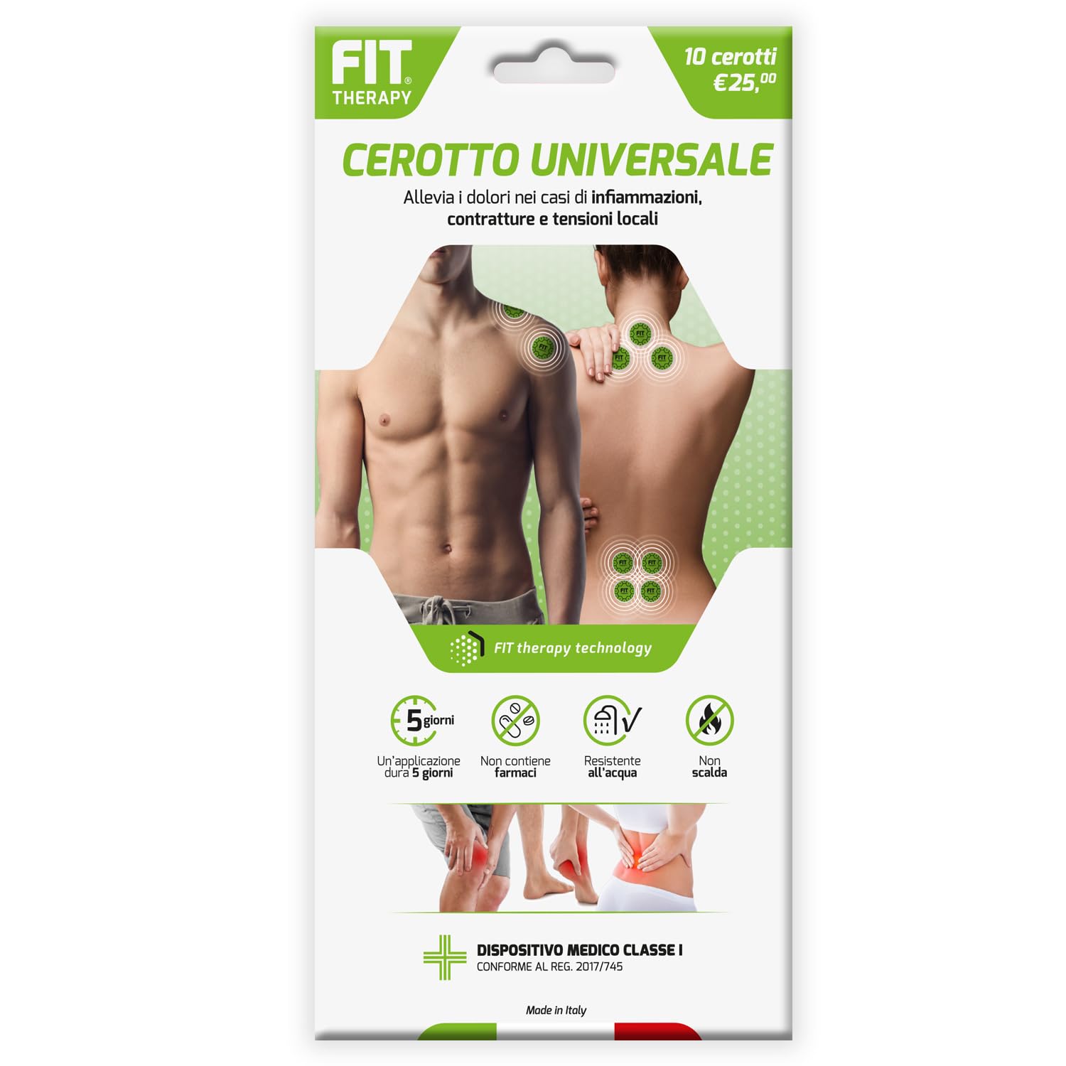 FIT Therapy – Cerotti Antidolorifici e Antinfiammatori Universali – Per Contratture, Dolori Muscolari e Articolari Localizzati – NON SCALDA, Impermeabile, Senza Farmaci, Dura 5 Giorni