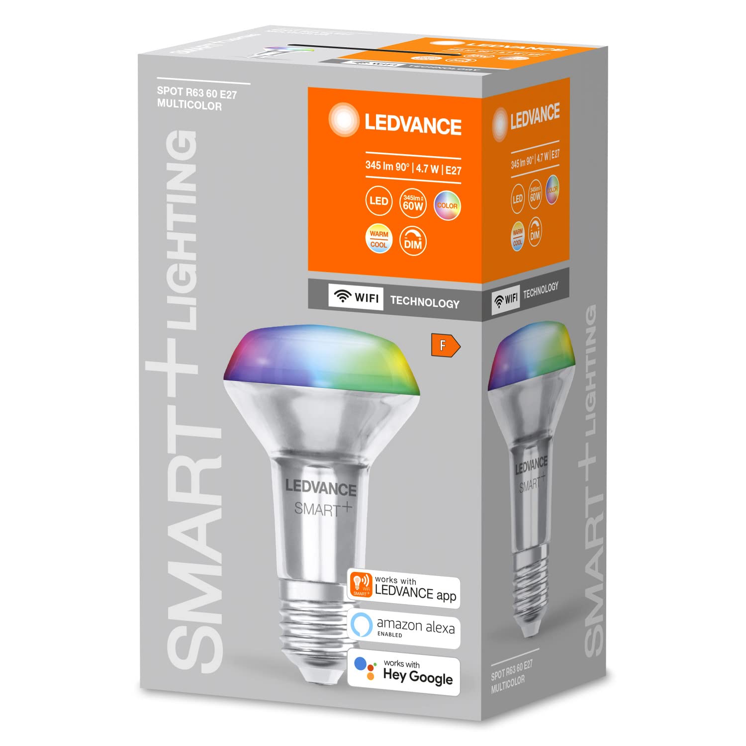 Lampa punktowa LEDVANCE Smart LED R63 z technologią Wifi, E27, RGB - możliwość zmiany barwy światła, reflektor zastępujący żarówki 60W, sterowanie za pomocą Alexa, Google i innych urządzeń, 4 pak