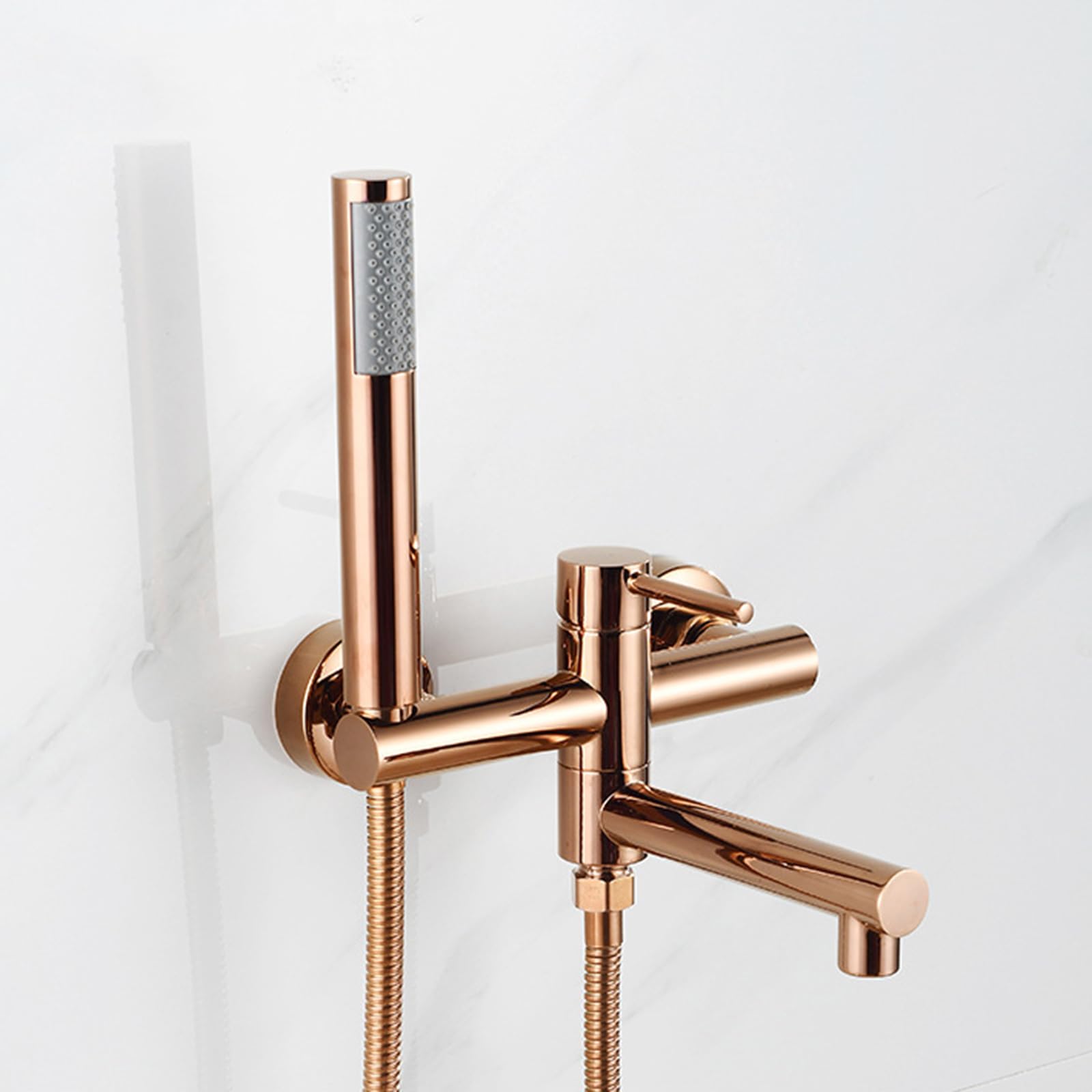 HADECOLL Rose Gold Wallmounted Bathtub Faucet With 90° Swivel Spout Single Handle Shower Mixer Tap Luxurious Rain Showerhead Elegant Bathroom Fixture,Rosegold