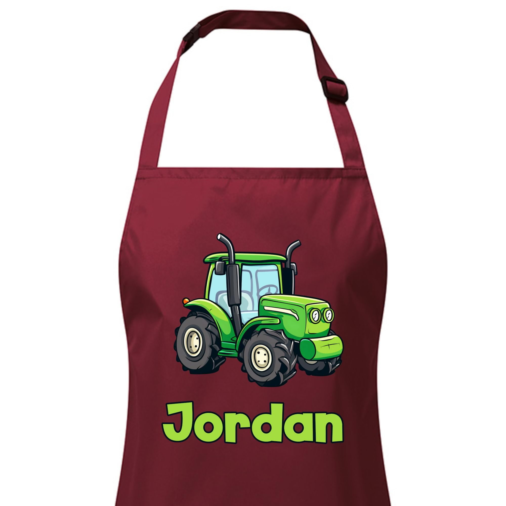 PIXPRINT Personalised Any Name Tractor Waterproof Kids Apron. Craft, Bake, Cook. Boy, Girl, Unisex. Gift, Burgandy, 7-10 Years - Image 2