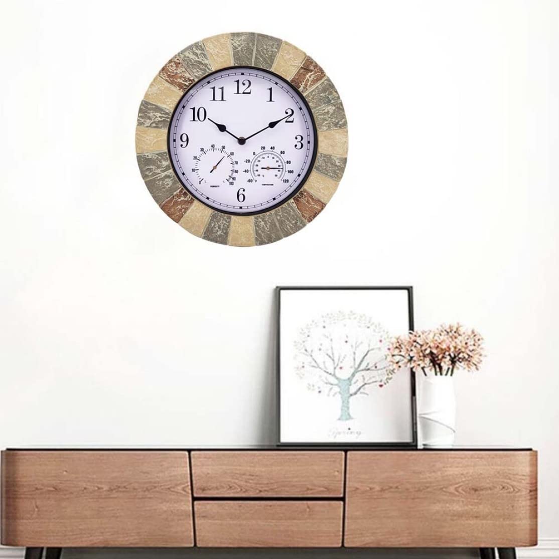 Horloge Murale Suspendue avec thermomètre étanche, Horloge de Jardin extérieure