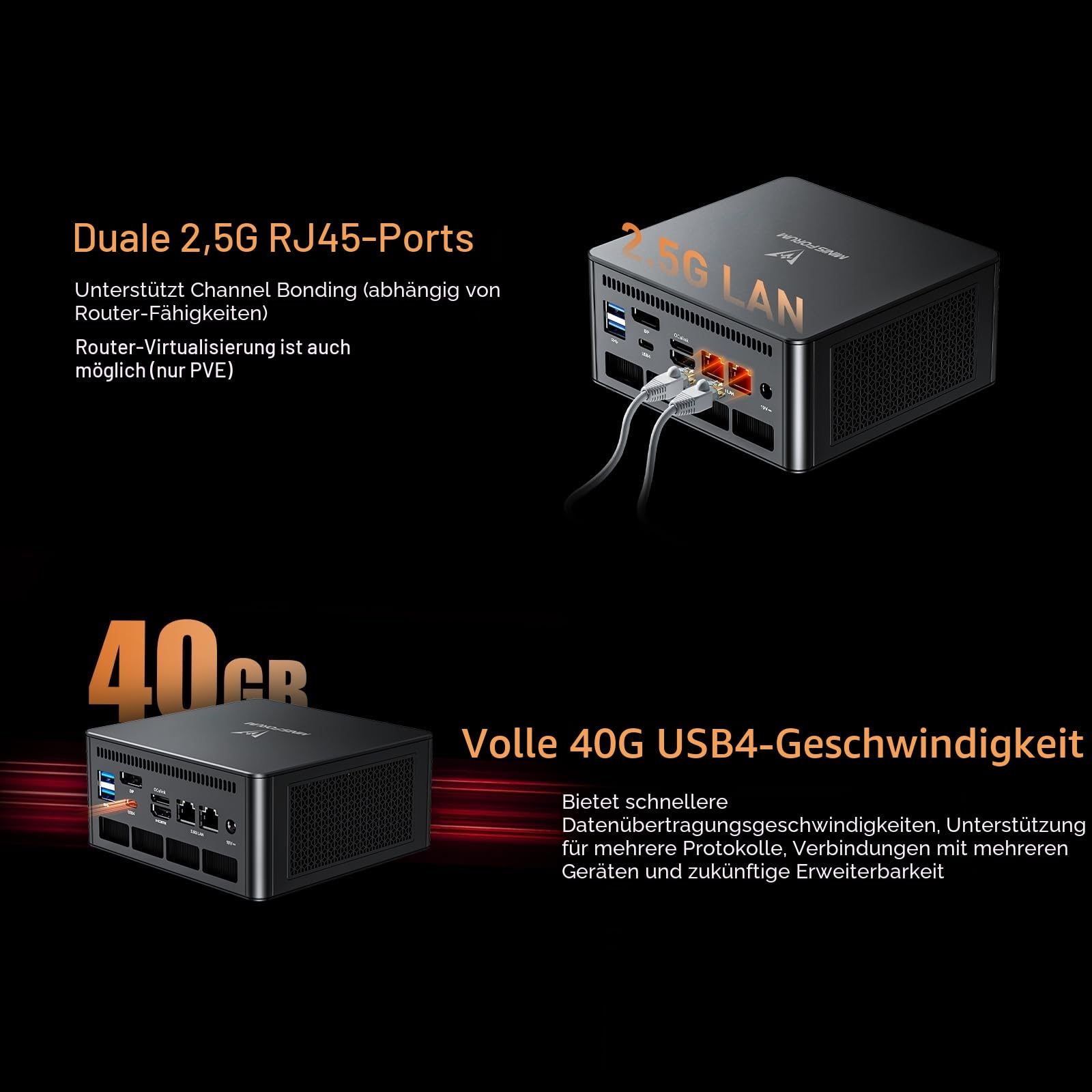MINIS FORUM UM890 Pro Mini PC - AMD AI Ryzen 9 8945HS, 8 C/16 T, Radeon 780M GPU, 2 x M.2 SSD Slots, DDR5, HDMI 2.1, DP 1.4, 2 x USB4, Oculink, 4xUSB-A, 2xRJ45 2.5G, Wi-Fi 6E & BT 5.2 (Ohne RAM/SDD)