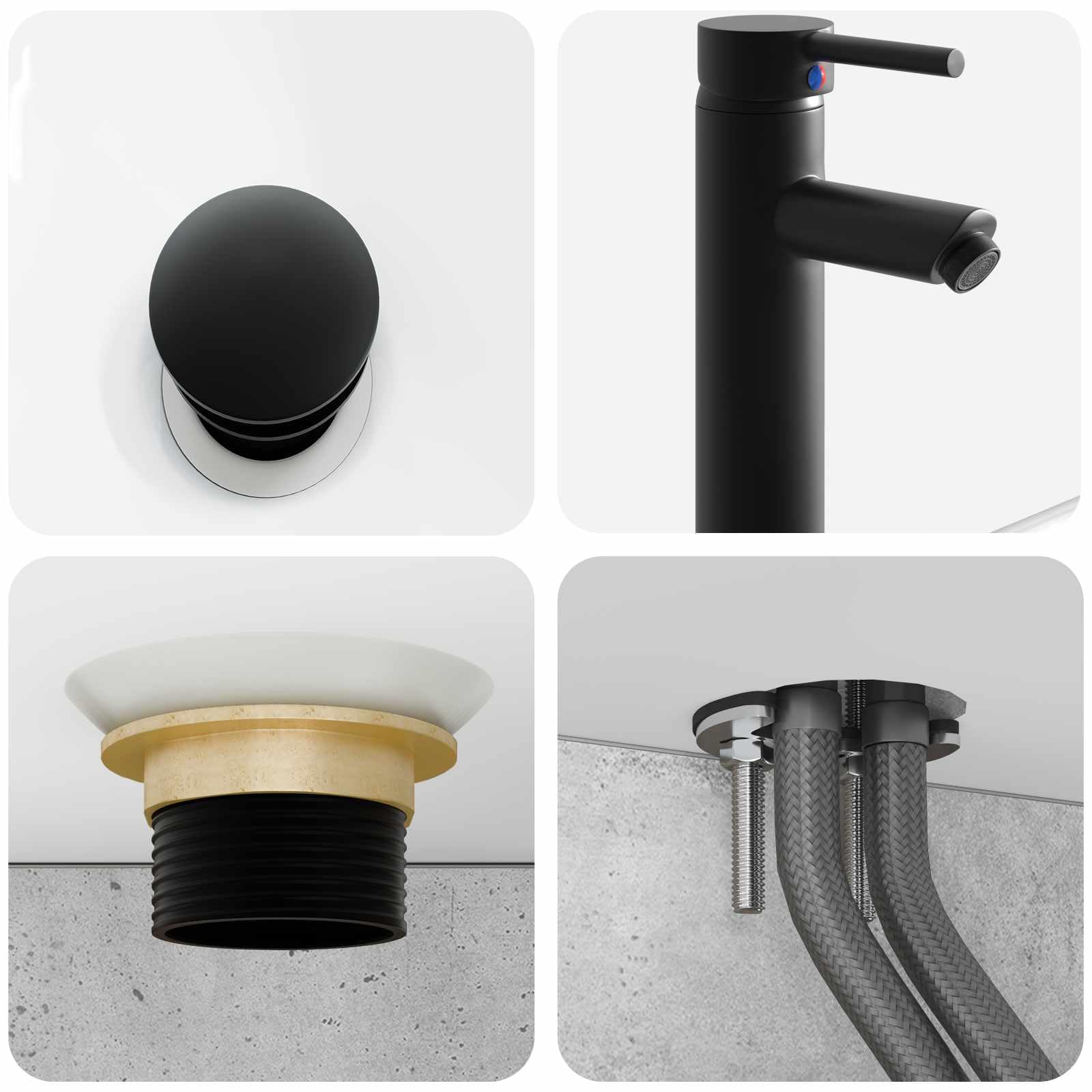 Lavabo de pared gris cemento 53 x 35 x 39 cm | Madera Ingeniarizada, Lavabo Integrado, Drenaje Rápido, Montaje En Pared, Solo Uso Interior