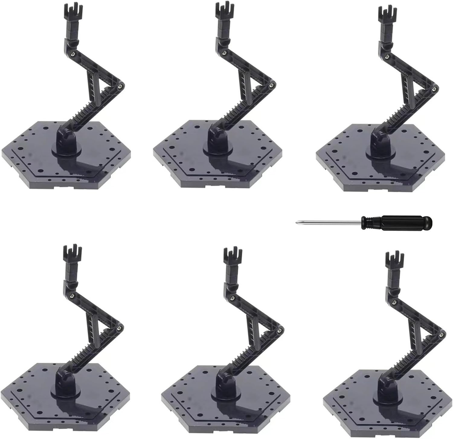 6-Pieces Action Character Display Rack, Suitable For MG RG HG And 1/144 Universal Model Rack, Adjustable Height, Hexagonal Base, Black