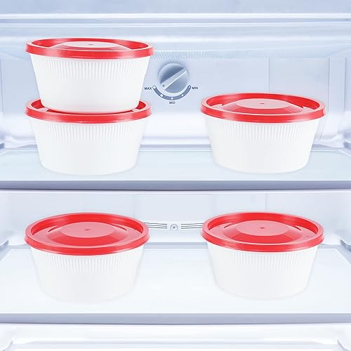 Miniatura 6 de Juego de 50 cuencos de plástico desechables de 12 onzas, recipientes redondos de almacenamiento de alimentos blancos con tapas a prueba de fugas,