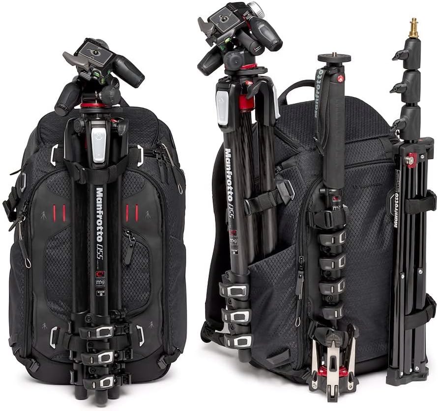 Manfrotto PRO Light Multiloader Backpack with tripods attached