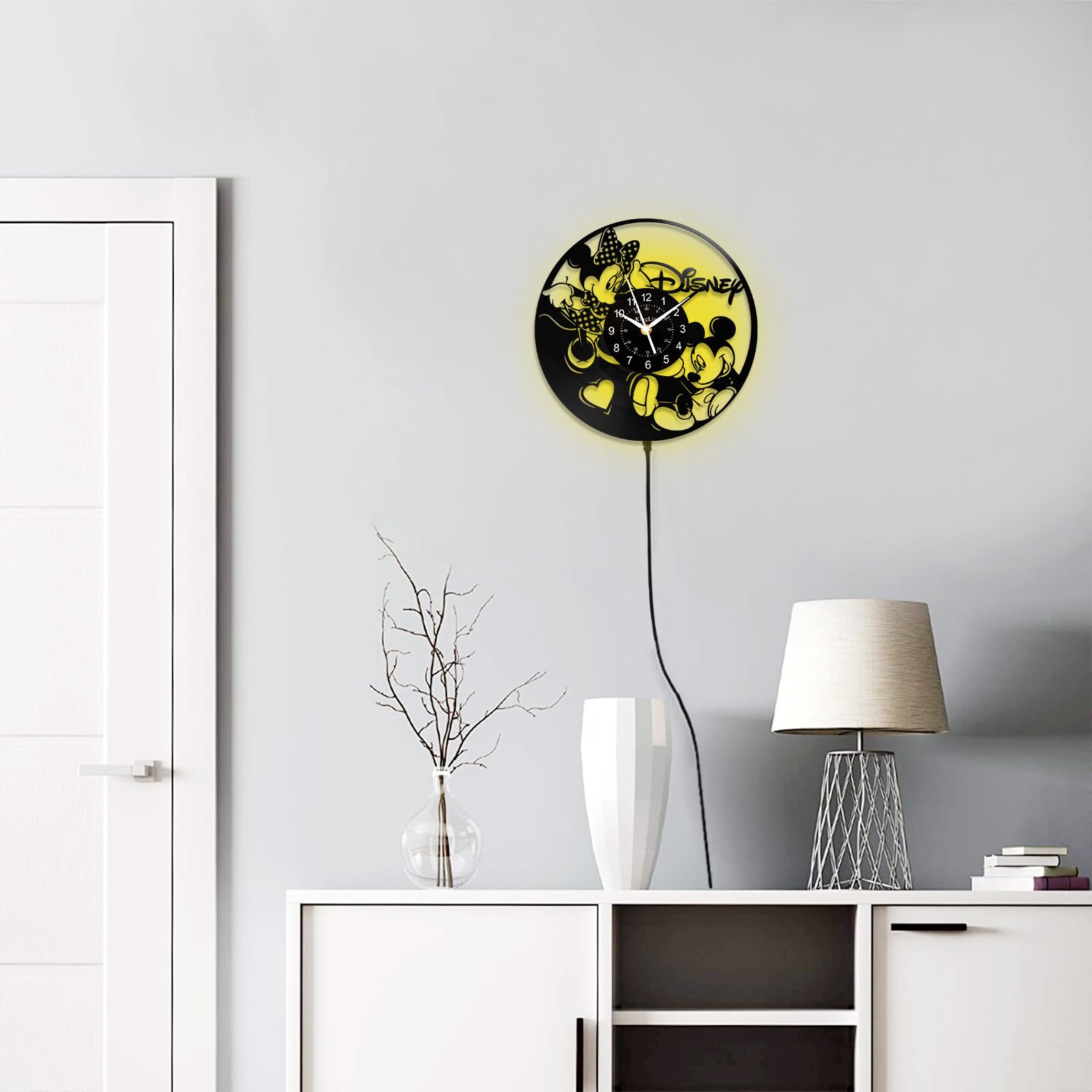 Smotly Vinyl Wall Clock, 12 Inch Mickey Minnie Creative, With Remote Night Atmosphere Light, A Wall Clock Gift For Anime Enthusiasts. (Color - View #3